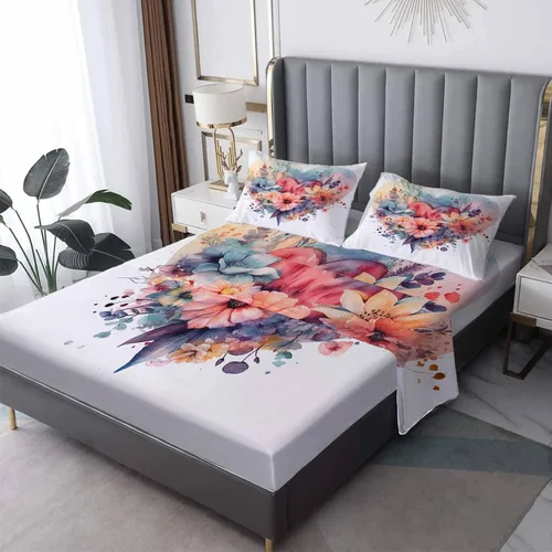 Miniatura 9 de Daisy Sheets Juego de sábanas tamaño individual, sábanas de microfibra suave y bolsillo profundo, sábanas y fundas de almohada estampadas sin