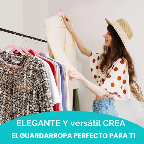 Miniatura 8 de HOUSE DAY - Paquete de 50 ganchos de terciopelo premium en color rosa, ganchos de fieltro aterciopelados antideslizantes, percha de ropa resistente