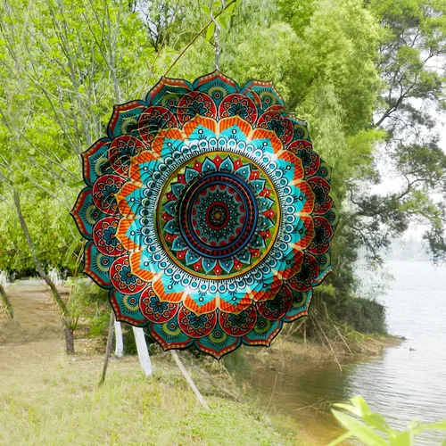 Miniatura 4 de Molinillo de viento de mandala de bendición, 12 pulgadas, 3D, de acero inoxidable, regalo valioso, cortado con láser, arte cinético de jardín, A5