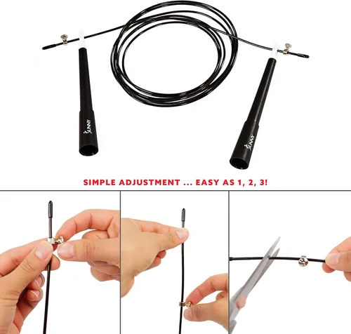 Miniatura 5 de Sunny Health & Fitness Cuerda de saltar de ejercicio para fitness, cuerda de saltar ligera y portátil con asas duraderas y cuerda de ejercicio