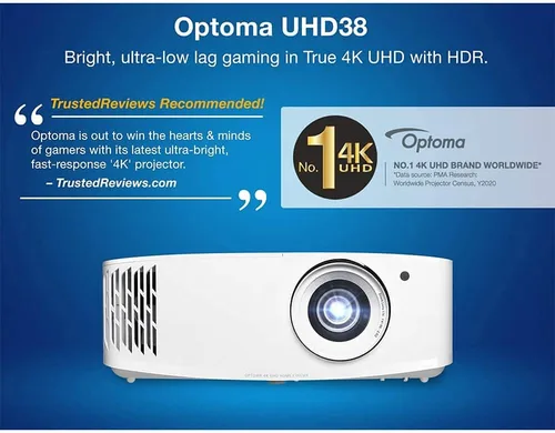 Miniatura 5 de Optoma UHD38 Brillante, verdadero proyector de juegos 4K UHD 4000 lúmenes Tiempo de respuesta de 4,2 ms a 1080p con modo de juego mejorado
