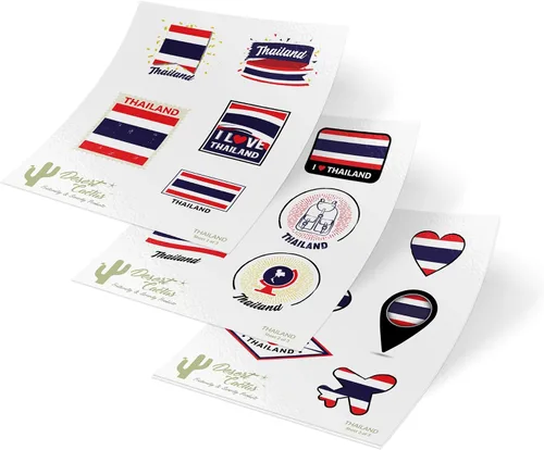 Desert Cactus Adhesivos de bandera de Tailandia con logotipo para niños, álbum de recortes, vinilo para ventana, parachoques y laptop (3 hojas)