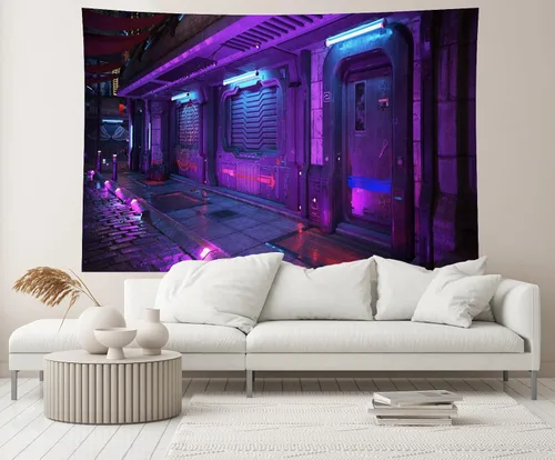 Miniatura 4 de Telón de fondo de ciudad Cyberpunk de 5 x 3 pies, estilo futurista, estilo grunge, urbano, neón, puerta de calle, paisaje urbano, fondo