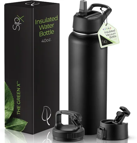 Miniatura 50 de SIPX™ Botella de Agua Aislada de 18 oz con 3 Tapas – Acero Inoxidable a Prueba de Fugas, Triple Aislamiento – Frío 24 Horas/Caliente 12 Horas