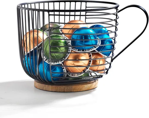 Miniatura 4 de Soporte para cápsulas de café - Soporte de taza K de gran capacidad con base de madera negra - Decoración moderna de cesta de café para encimera