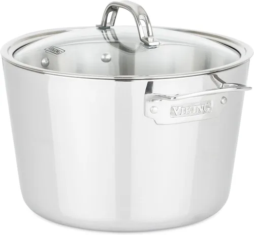 Viking Olla de Cocción Contemporánea de Acero Inoxidable de 3 Capas, Olla para Sopa de 8 Cuartos con Tapa, Utensilios de Cocina