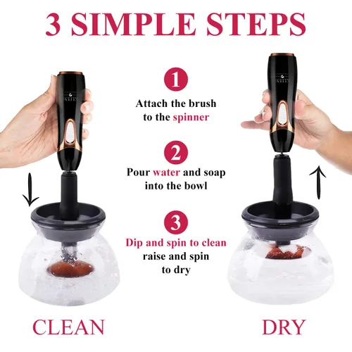 Miniatura 7 de Kleem - Máquina limpiadora de brochas de maquillaje eléctrica Lavadora automática de brochas de maquillaje y secadora giratoria con champú