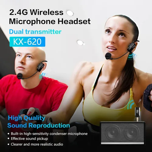 Miniatura 2 de EBJ Micrófono de auriculares inalámbricos 2.4G y micrófono de mano 2 en 1, transmisión estable de 98.4 ft, carga USB dual tipo C, compatible