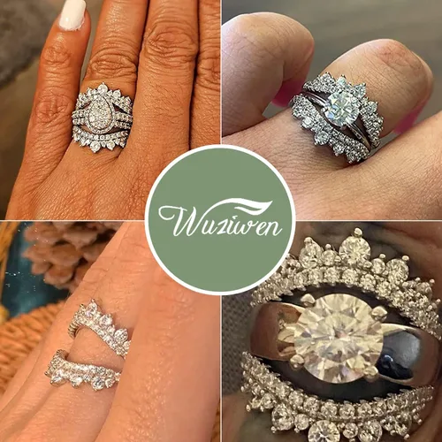 Miniatura 4 de Wuziwen Anillo de boda curvado para mujer, anillo reforzador, protector para anillos de compromiso, plata de ley 925 CZ