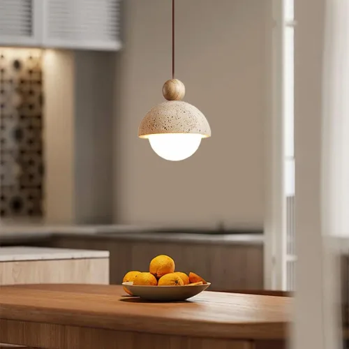 Miniatura 2 de Lámpara colgante con enchufe Wabi Sabi estilo japonés retro vintage esférico piedra natural amarillo travertino lámpara colgante enchufe