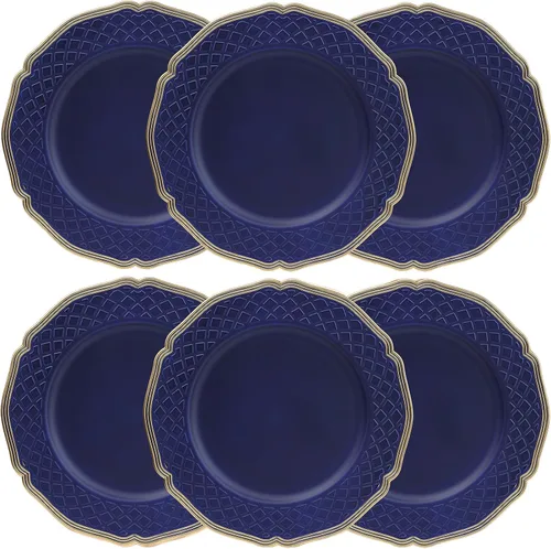 Miniatura 11 de Platos de carga azul marino con bordes abalorios, juego de 6 platos de plástico para bodas a granel para platos de cena, decoración de mesa
