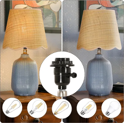 Miniatura 4 de Pia Ricco Lámpara de mesa moderna de cerámica de 19 pulgadas para sala de estar, lámparas de escritorio con base gris azul para dormitorio, granja