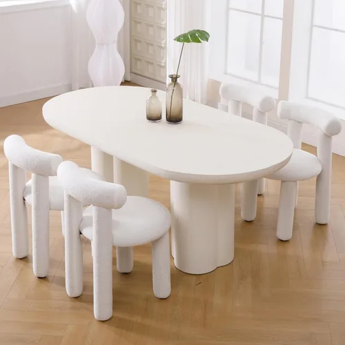 Miniatura 7 de DUOMAY Juego de 4 Sillas de Comedor Modernas Negras de Bouclé, Sillas de Cocina Tapizadas Sherpa Sin Brazos con Respaldo de Barril, Sillas