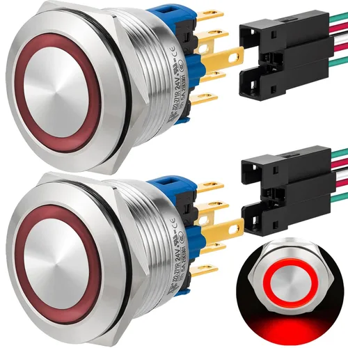 Miniatura 7 de 2 interruptores de botón de cierre de 0.866 in, 7/8 pulgadas, 110 V-120 V, SPDT, interruptor de encendido y apagado, impermeable, IP67, acero Azul