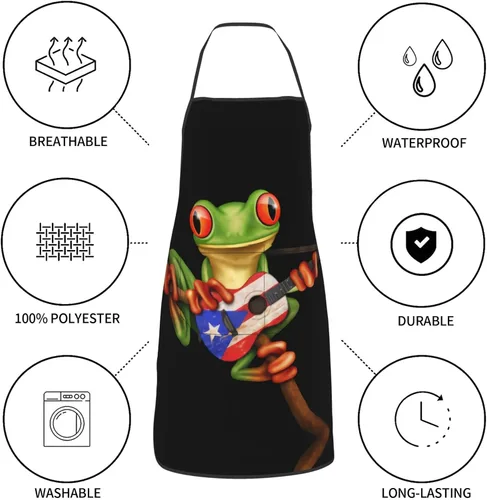 Miniatura 8 de ZIMBRO Delantal ajustable con peto de rana con bandera de Puerto Rico para mujer, impermeable y a prueba de grasa, delantal de cocina para mujeres