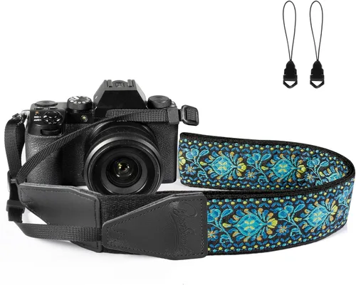 Correa para cámara, tejido jacquard de 2 pulgadas, correas de hombro para todas las cámaras DSLR, hombres y mujeres, fotógrafos Azul Jacquard.