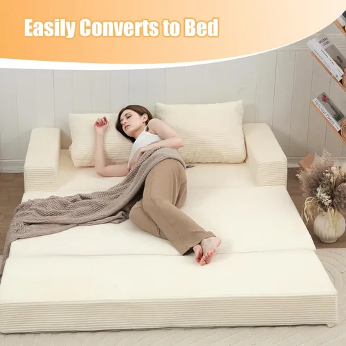 Miniatura 6 de COMAX Sofá Cama Convertible Queen, Sofá de Piso Plegable de Pana Sofá Cama Extraíble Futón Sleeper con Almohadas, Sofá Plegable Sin Estructura