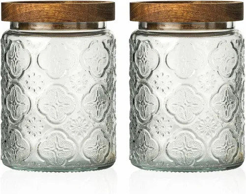 Miniatura 9 de Tarro de almacenamiento de vidrio vintage, recipiente de almacenamiento de alimentos para cocina y despensa con tapa de madera hermética