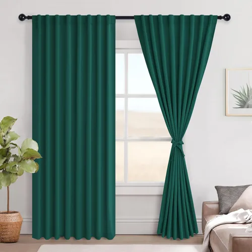 Miniatura 120 de Hiasan Cortinas opacas negras para dormitorio, cortinas opacas cortas de 45 pulgadas de largo, con aislamiento térmico, bolsillo para barra