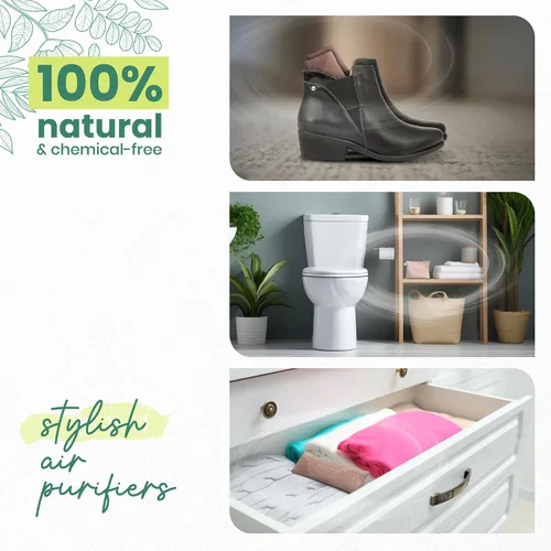 Miniatura 3 de Roonin Bolsas de carbón de bambú absorbentes de olores (paquete de 6), purificador de aire natural y desodorante seguro para mascotas para el hogar