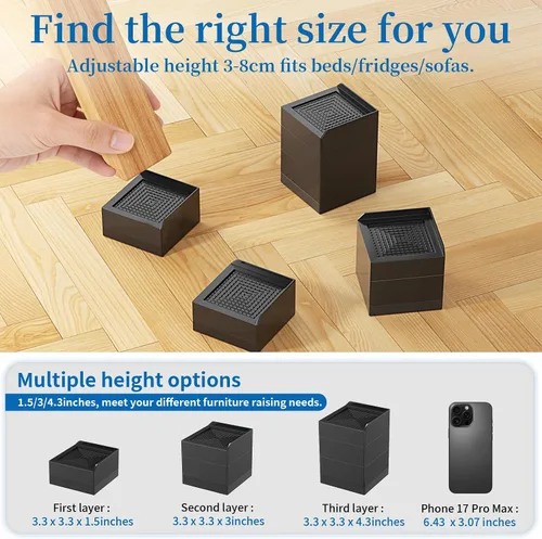 Miniatura 3 de Ezprotekt Elevadores de cama rectangulares ajustables que elevan hasta 1.5 pulgadas, elevadores de muebles adecuados para mesas, sofás, patas