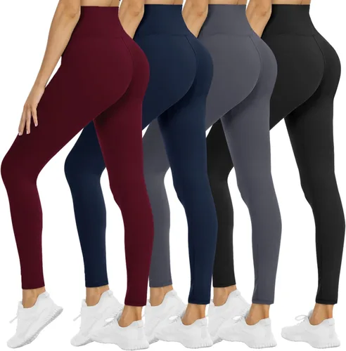 Miniatura 71 de NexiEpoch - Paquete de 4 leggings suaves para mujer, con bolsillos, control de abdomen y cintura alta, pantalones capri para yoga y ejercicio