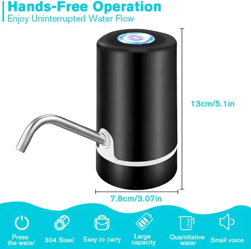 Miniatura 2 de Dispensador de agua para botella de 5 galones, bomba de botella de agua portátil con carga USB, interruptor automático, dispensador de agua portátil