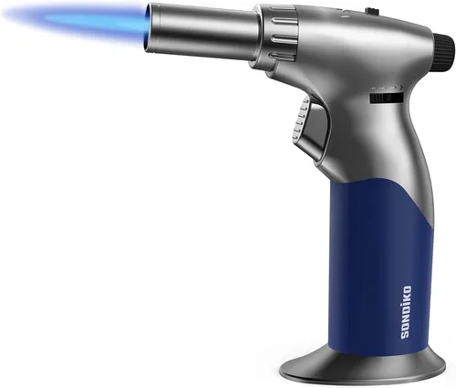 Miniatura 8 de Sondiko Encendedor de Antorcha de Butano de Llama de Estilo DUAL, Encendedor de Butano de Tamaño de Llama Ajustable, Soplete Recargable con Seguro