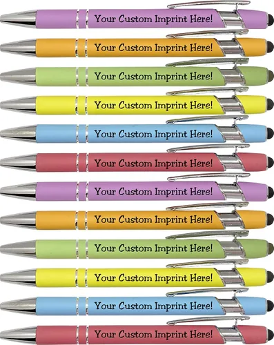 Miniatura 7 de ExpressDesigns™ - Bolígrafos personalizados pastel premium con lápiz óptico Bolígrafos personalizados de metal suave al tacto con tinta negra