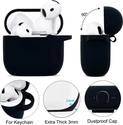 Miniatura 4 de Funda compatible con AirPods 4, funda protectora de silicona para Airpod 4 con llavero brillante, funda para auriculares inalámbricos Apple AirPods