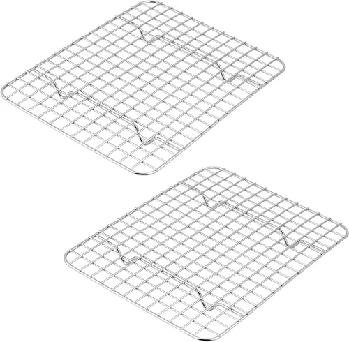 Miniatura 9 de E-far Juego de 2 rejillas de enfriamiento para hornear, alambre de rejilla de acero inoxidable para asar al horno, tocino de cocina, 11.6 x 9.2