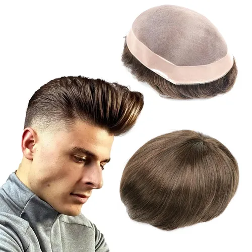 Miniatura 10 de Toupee - Sistema de reemplazo de cabello para hombres, cabello humano real, 5 x 7 pulgadas, base de encaje mono, extensión duradera para hombre
