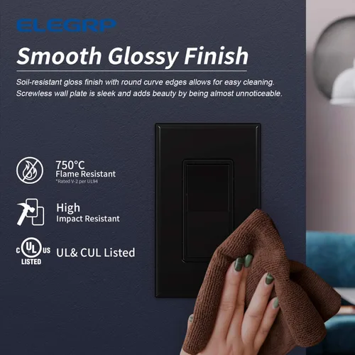 Miniatura 2 de ELEGRP Placas de pared decorativas sin tornillos de 1 gang, tamaño estándar, cubierta de placa frontal termoplástica irrompible para interruptor