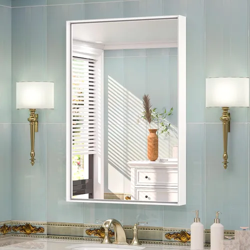 Miniatura 11 de TETOTE Espejo de baño con marco negro de 48 x 24 pulgadas, espejo rectangular grande de baño negro mate para pared, marco de metal, espejo