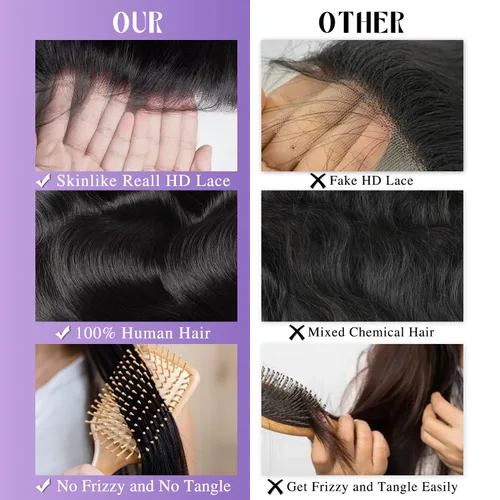 Miniatura 7 de Pelucas de cabello humano ondulado con encaje frontal de 13 x 6 pulgadas, pelucas de cabello humano real de 180 % de densidad HD, transparente, sin