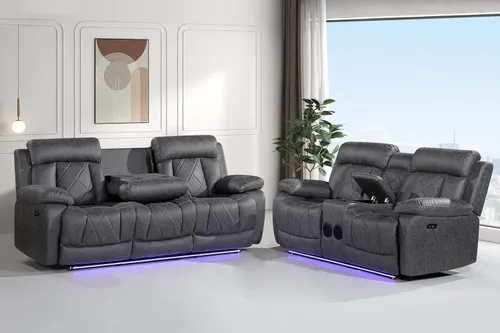 Miniatura 12 de Betsy Furniture Silla reclinable eléctrica de microfibra suave, luz LED, tipo C y cargador USB, reclinable gris humo 9052 (potencia, silla)