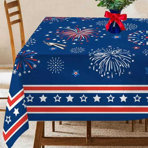 Miniatura 8 de Hexagram Mantel redondo para el 4 de julio, mantel patriótico redondo de 70 pulgadas, estrellas rojas y azules para interiores o exteriores, bandera