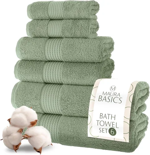 Miniatura 38 de MAURA Basics - Toallas de baño de 100 % algodón turco con bucles de gancho. Juego de toallas de felpa absorbentes de lujo extra grandes para baño