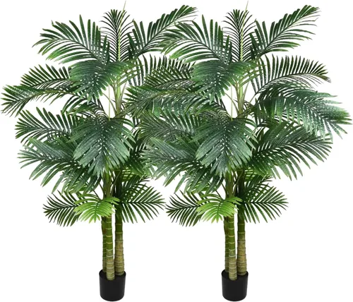 Paquete de 2 plantas artificiales de palmera areca de 6 pies, palmera falsa para interiores y exteriores, decoración moderna, plantas de imitación