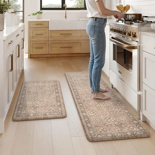 Miniatura 25 de KIMODE Alfombra de Cocina Antifatiga 2 Piezas, Alfombras de Cocina Antideslizantes e Impermeables, Alfombra de Cocina de Estilo Rústico en Gris