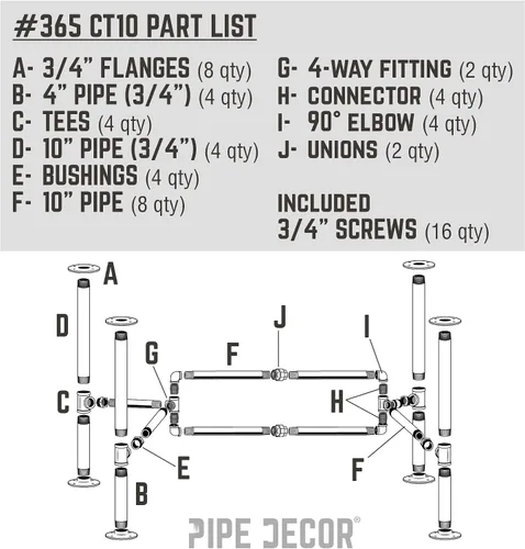 Miniatura 9 de PIPE DECOR Juego de patas de mesa auxiliar, kit de base de mesa industrial rústica para sala de estar, oficina, tuberías y accesorios ásperos