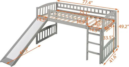 Miniatura 2 de Harper & Bright Designs Cama alta baja con tobogán, cama individual tipo loft para niños con barandilla de seguridad y escaleras, marco de cama