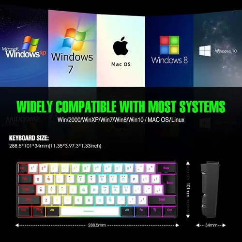 Miniatura 4 de 7KEYS Mini teclado para juegos con 60% con cable, 14+ modos de iluminación RGB, 25 teclas, sensación mecánica anti-fantasma, portátil ultra compacto