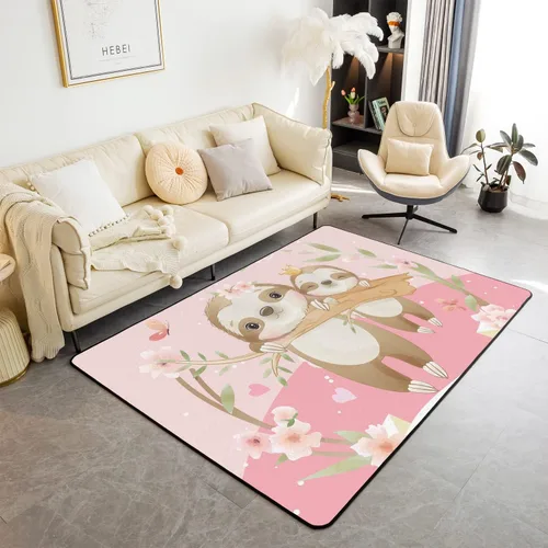 Miniatura 17 de jejeloiu Lindos tapetes de perezoso para sala de estar, 4 x 5 pies, diseño de animales kawaii, juego de alfombras decorativas para interiores