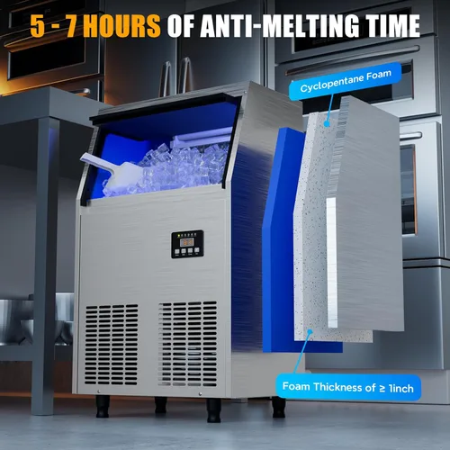 Miniatura 8 de Coolski Máquina de hielo comercial, máquina de hielo de 200 libras/24 horas con capacidad de almacenamiento de 35 libras, 45 cubitos de hielo