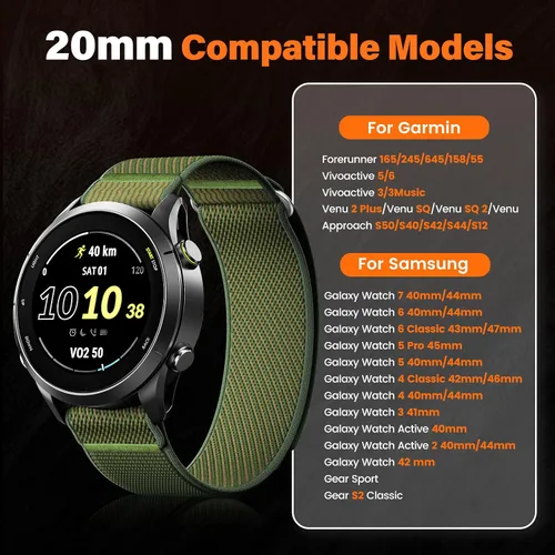 Miniatura 2 de ANCOOL Correa de nylon para reloj Compatible con Garmin Vivoactive 5/6/3/Forerunner 245/165/55, Correa de reloj de liberación rápida de 20mm