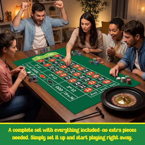 Miniatura 6 de Casino Night - Juego completo 4 en 1 con 2 alfombrillas de fieltro de doble cara (36 x 72 pulgadas), rueda de ruleta de 10 pulgadas, 200 fichas