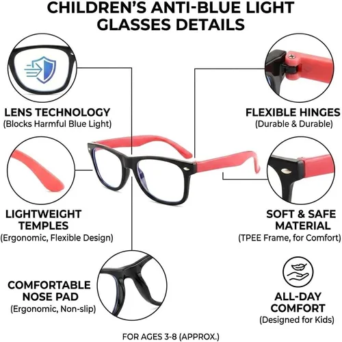Miniatura 3 de Lentes rectangulares digitales con bloqueo de luz azul para niños y niñas de 5 a 12 años
