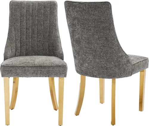 Miniatura 9 de Juego de 2 sillas de comedor modernas de mediados de siglo, tapizadas de tela beige, sillas de cocina y comedor, sillas de cocina con patas