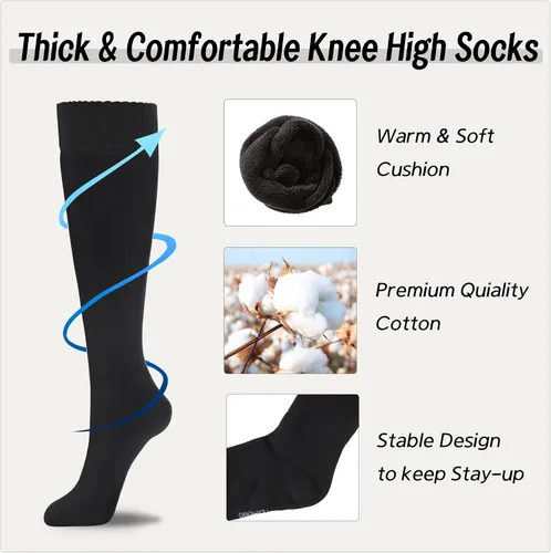 Miniatura 3 de YEJIMONG Calcetines altos gruesos y cálidos para mujer, 4 pares de calcetines largos acolchados de algodón para correr, senderismo, esquí, regalos